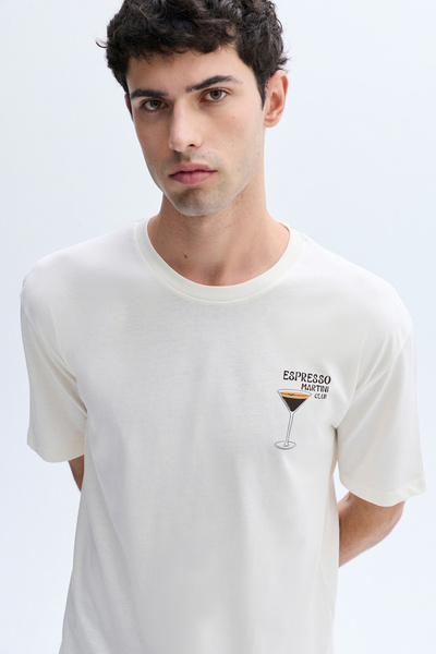 Mudo COMFORT FIT BASKILI BİSİKLET YAKA T-SHIRT