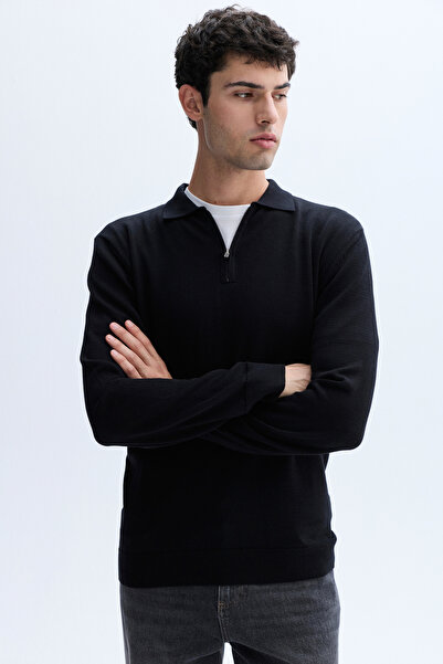 Mudo Zippered Polo Neck Knitwear Sweater