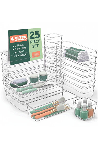ALPACO Set de 25 de organizatoare de sertare din plastic transparent, 4 dimen...