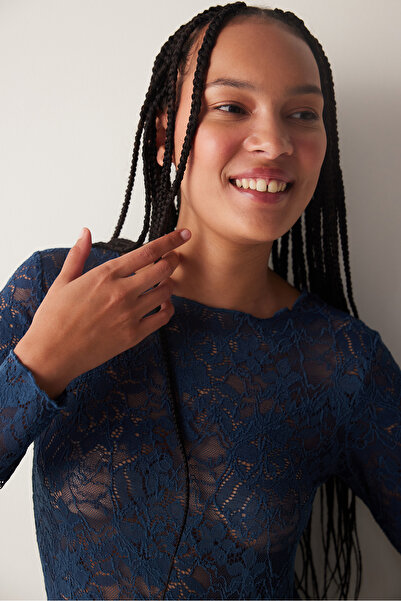 Penti Lacivert Uzun Kollu Dantel Üst