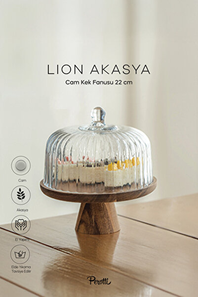 Perotti Lion Acacia Glass Cake Pan with Stand 22 cm