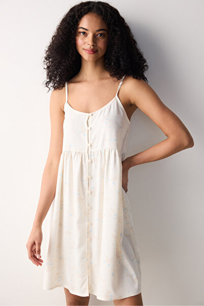 Penti Floral Buttoned Beyaz Elbise