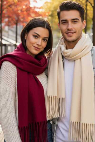 Trenderrs Unisex Soft Textured Tasseled Winter Boucle Scarf Shawl Set of 2