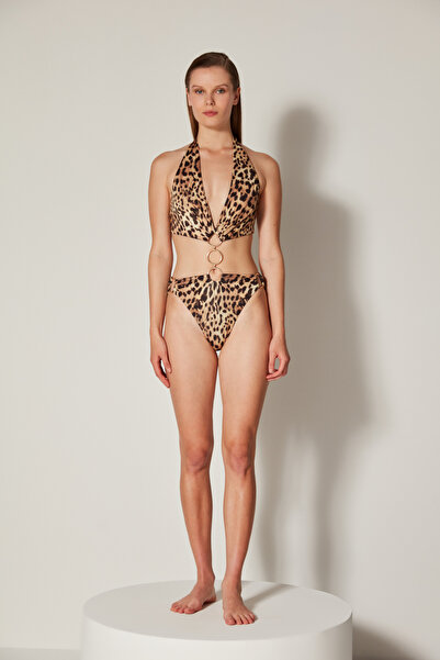 Penti Leopar Desenli Metal Detaylı Puccini Monokini Mayokini-Özgür Masur Kole...