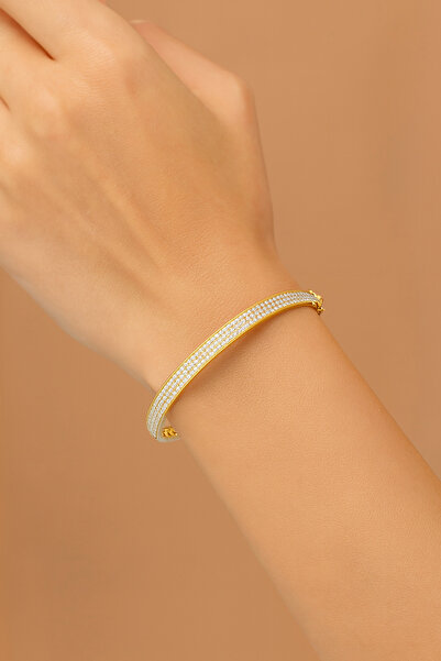 Çgk Çiğdem Gürel Kuyumculuk 3 Sıra Taşlı Kelepçe Bilezik