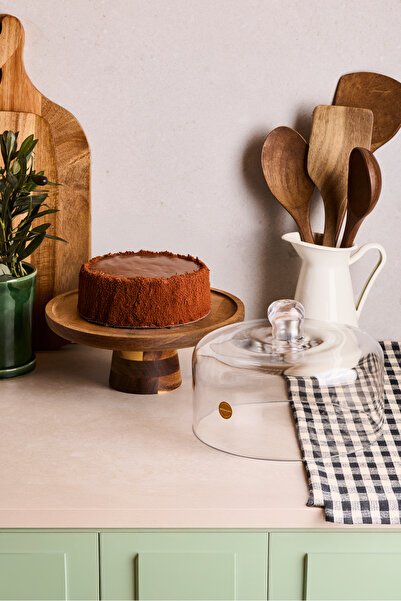 Perotti Leo Acacia Glass Cake Container with Stand 22 cm