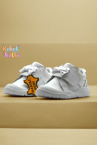 NİNO BEBE Genuine Leather Orthopedic Sole First Step Ribbon Baby Girl Shoes