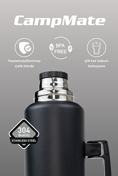 Cooker 1.5 Litre Çift Katlı Çelik Termos-24 Saat Sıcak, 48 Saat Soğuk, Kulplu (Kamp, Piknik, Ofis, Seyahat)