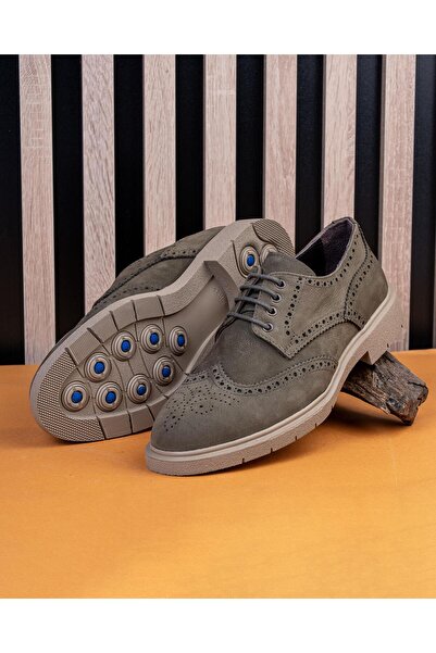 TerziAdemAltun İtalyan stil iç dış naturel deri nubuk erkek ayakkabı haki T11201