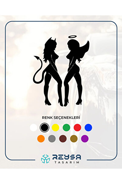Reysa Tasarım Şeytan ve Melek Kadın Araba Stickeri 17x17 Cm Siyah