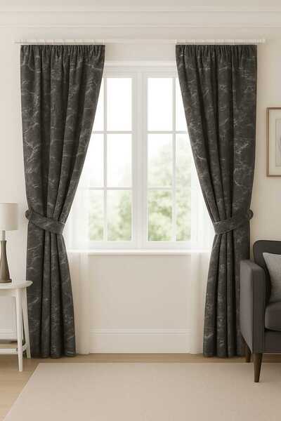 Taç Desenli Ağır Gramajlı Lüx Fon Perde (Düz Dikim Kol Bağı )