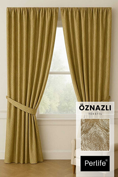 Taç Kabartma Zemin Ağır Gramajlı Lüx Fon Perde (Pilesiz Düz Dikim Kol Bağı il...