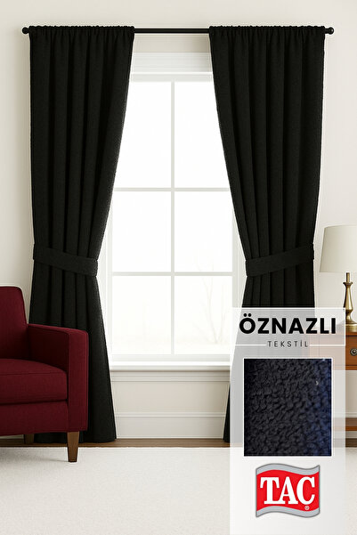 Taç Siyah Şönil Dokulu Fon Perde – Düz Dikim - Ekstraforlu Büzgülü – Kol Bağı...