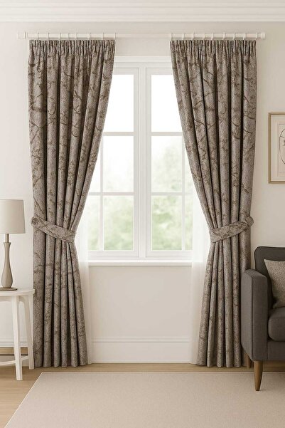 Taç Desenli Ağır Gramajlı Lüx Fon Perde (Düz Dikim Kol Bağı )