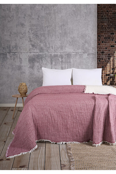 Cottonin Home Kiremit Çift Kişilik Müslin Yatak Örtüsü %100 Pamuk