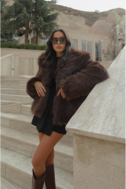 Havoş Hořkohnědá prémiová bunda z umělé kožešiny