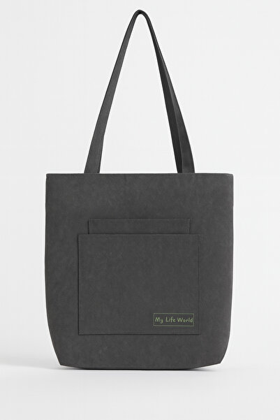 YUNUSOĞLU HOME Multi-Purpose Premium Single Snap Life Printed Gray Medium Size Canvas Hand and Shoulder Bag