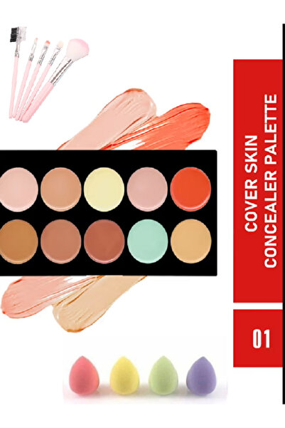 Genel Markalar Profeyonel Makyaj Kapatıcı Concealer CC Krem Aydınlatıcı Highlighter Palet + Sünger + Fırça Set