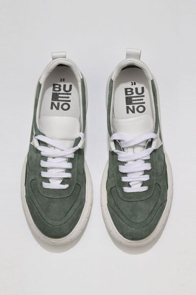 Bueno Shoes Haki Beyaz Deri Kadın Dolgu Topuklu Ayakkabı 01wq4906