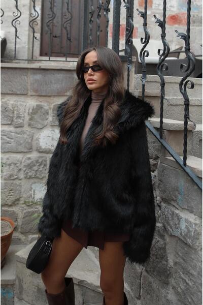 Havoş Černá prémiová bunda z umělé kožešiny