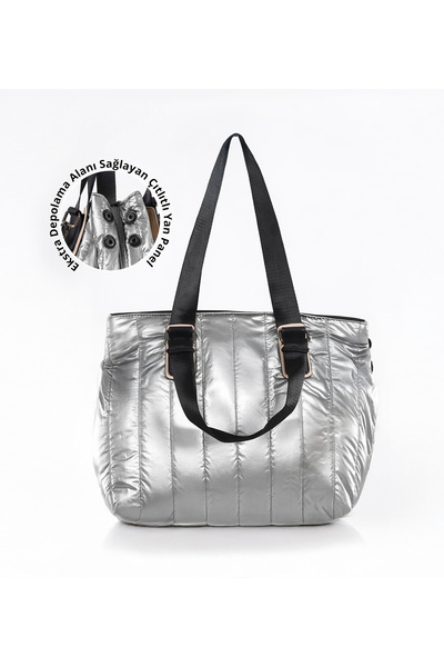 westbag Shebella Gümüş Günlük Kadın Paraşüt Kumaş Şişme Omuz Çanta