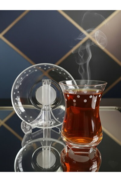 DECOSTYLE Pasabahce Ajda Dot Decor Hand Dekor Cold Cutting 12 Piece Tea Set 155 Cc