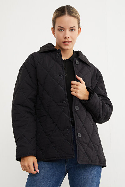 Fulla Moda Quilted Patterned Oversize Buttoned Coat