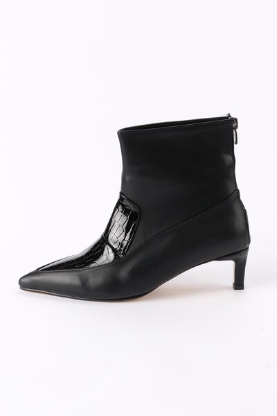 Mio Gusto Lisette Siyah Renk Fermuarlı, İnce Suni Kürk Astarlı Kısa Topuklu Kadın Bot