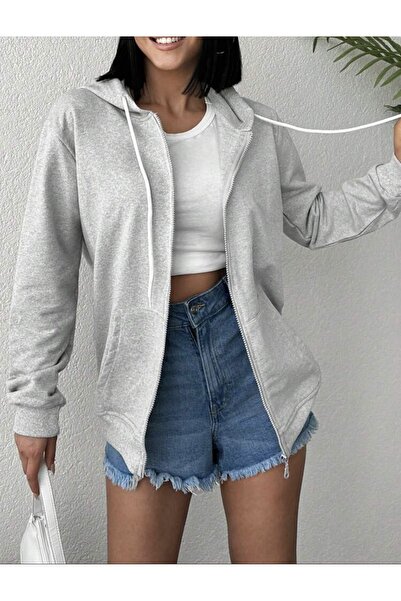 Miyalon Γυναικείο φούτερ με κουκούλα σε γκρι χρώμα