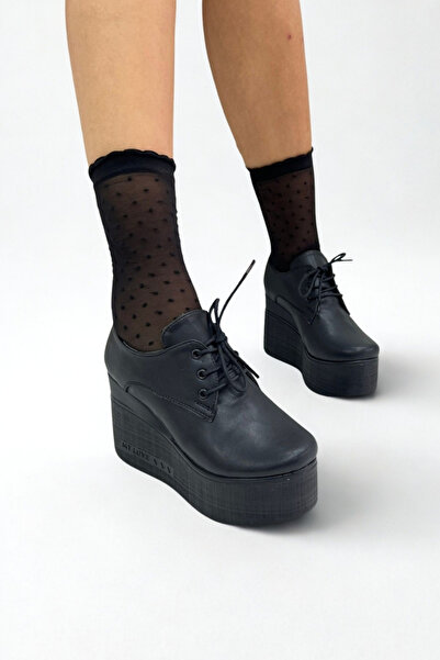 inizio Black Skin Wedge Heel Women's Shoes V4213