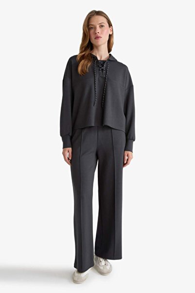 DeFacto Modal Nervürlü Geniş Paça Eşofman Altı-Fall in Love Loungewear F8573AX25WN