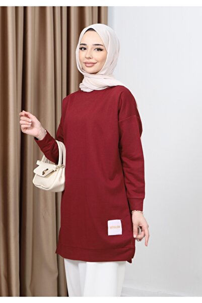 FABİMOD Women's Seasonal Loose Crew Neck Embroidered Long Hijab Tunic Long Sports Model Seasonal Tunic