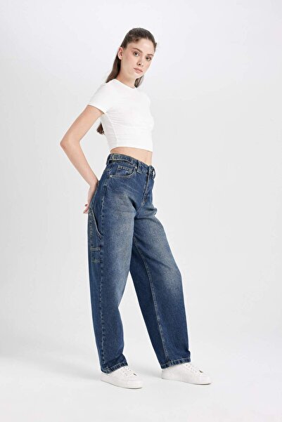 DeFacto Baggy Fit Yüksek Bel Uzun Jean Yıkamalı Pantolon D0748ax24au