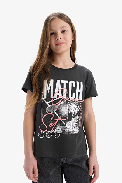 DeFacto Girl's Crew Neck Printed Short Sleeve T-Shirt E0349A825Sm