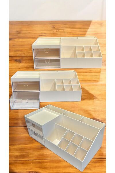 Bayev 2Pcs Desktop Organizer with Drawers - Office Pen Holder Section Organizer, Cosmetic Strip
