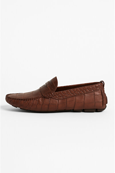 Deriderim Brown Crocodile Patterned Genuine Leather Men's Shoes