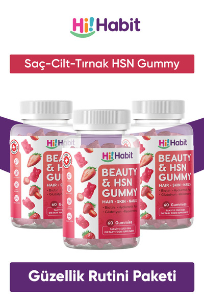 Hi Habit Saç ve Cilt Vitamini - Biotin, Hyaluronik Asit, Glutatyon, Resveratrol Vegan Gummy (90 GÜNLÜK)