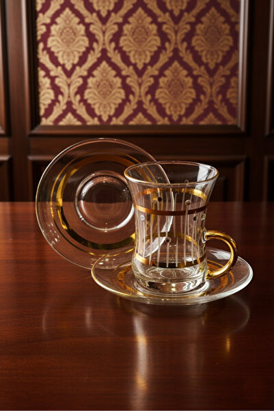 DECOSTYLE Paşabahçe 62561 Tabanı Kalın Gold Desenli 12 Parça Çay Seti 100 Cc