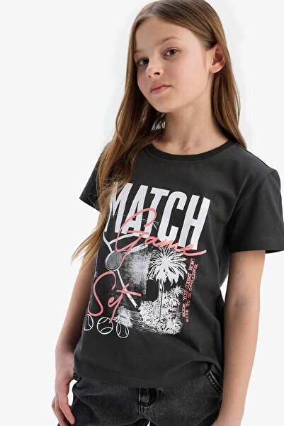 DeFacto Girl's Crew Neck Printed Short Sleeve T-Shirt E0349A825Sm