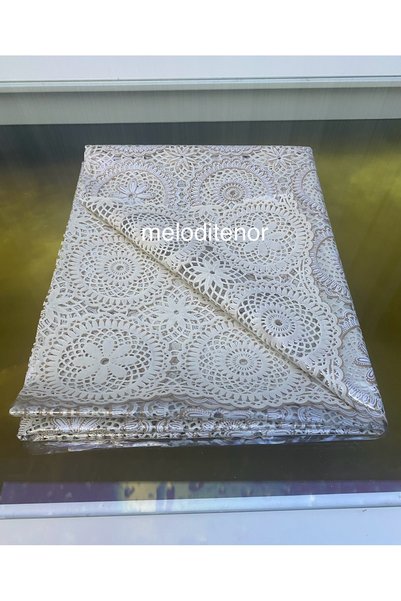 SALMAN Brown Non-Slip Pvc Oilcloth Tablecloth with Transparent Coating Star Lace Embroidery Motif