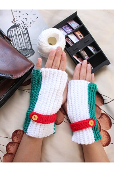 TRENDİN YOLU İki Renkli Kışlık Parmaksız El Yapımı Eldiven Üz