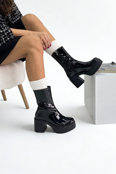 inizio Black Patent Leather Women's Platform Boots Hl2011