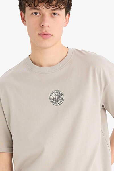 DeFacto Oversize Wide Fit Crew λαιμόκοψη εμπριμέ κοντομάνικο μπλουζάκι C3626ax24sp