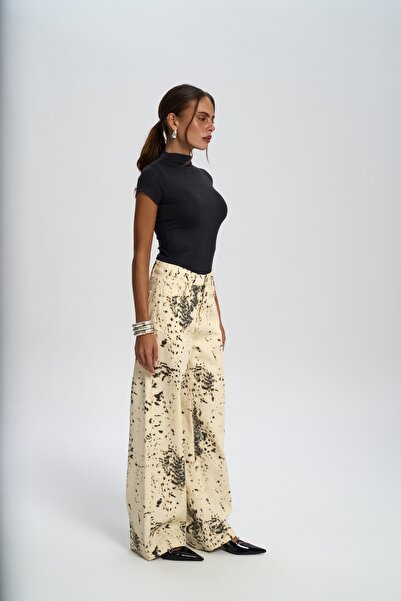 MAI STUDIOS CO. Nellore mintás bézs Jean nadrág