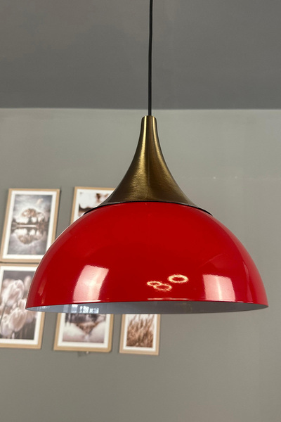Bamyum Yimpi Kırmızı Avize Tekli Sarkıt Eskitme Kubbe Başlık Salon Mutfak Kuaför Lamba Dekoratif Aydınlatma