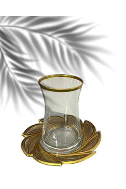 DECOSTYLE PAŞABAHÇE HEYBELİ LEAFY MODEL EL DEKORU KESME MAT GOLD DETAYLI 12 PARÇA ÇAY TAKIMI