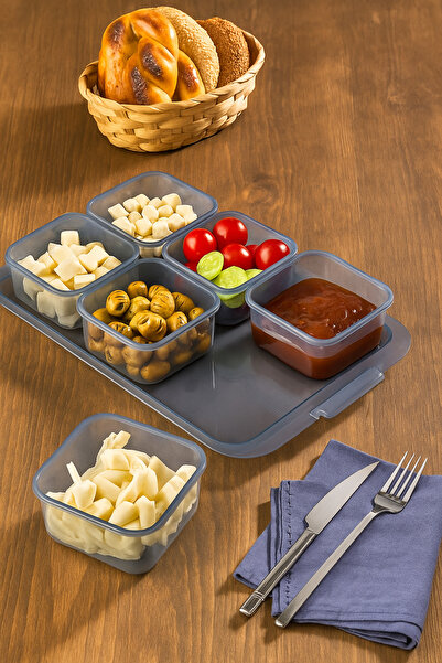 Tugomer Tepsili 6 Bölmeli 13 Parça Kahvaltı Takımı - Dekoratif Kapaklı Kahval...