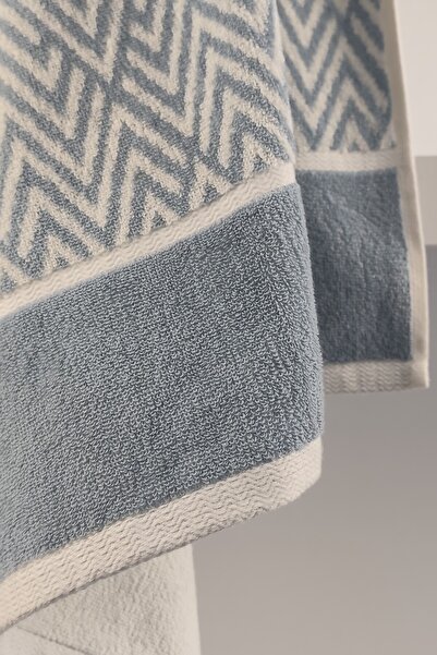 Sevim Πετσέτα μπάνιου με γεωμετρικό σχέδιο - ριγέ & υψηλής απορρόφησης νερού - 100% βαμβάκι - 90x150 cm - Indigo