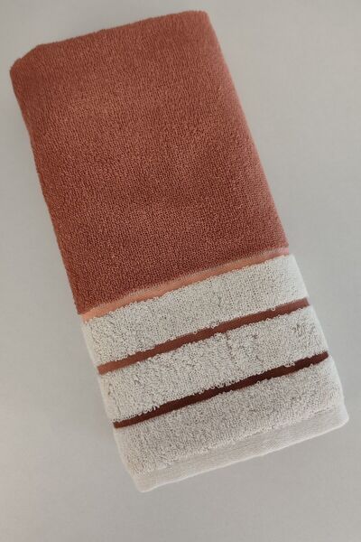 Sevim Striped Hand/Face Towel - Yarn Dyed & High Water Absorbent - 100% Cotton - 45X85 cm - Terra