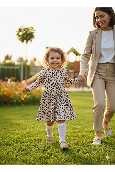 Nimini Kids Rochie pentru fetiță cu model leopard și detaliu cu fundă (3-7 ani)